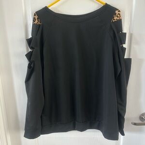 Black Women's Top with Leopard Accents